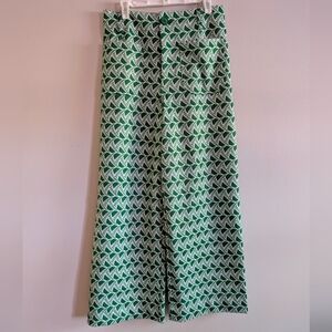 Jones New York Size 2 Green and White Patterned Wide-Leg Pants
